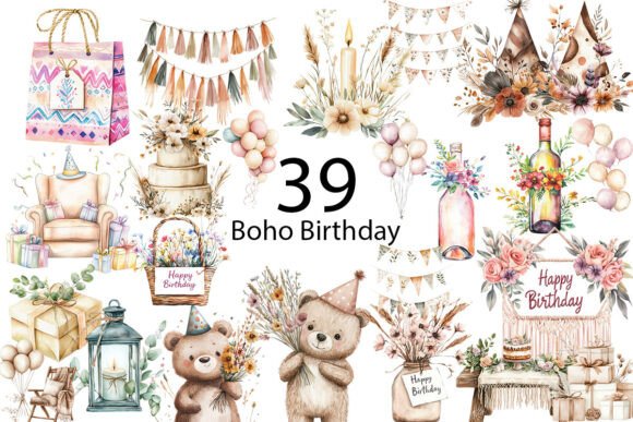 Download Boho Birthday Sublimation Clipart   - Sublimation Collection