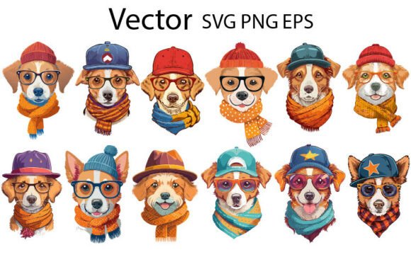 Download 12 Dogs Hipster Fashion Dogs Set Vector - Hipster fashion Collection