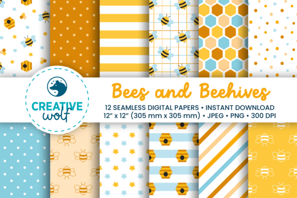 Download Bees and Beehives Seamless Digital Paper - Premium Resources