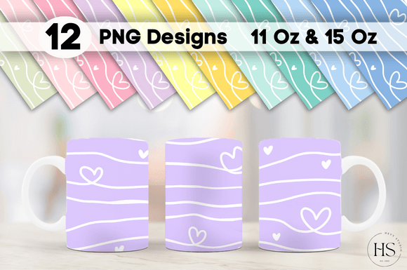 Download 12 Pastel Colors Hearts Mug Sublimation - Sublimation Collection